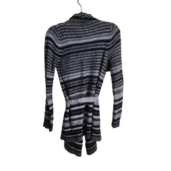 Moda International Gray Black Striped Long Line Wool Cardigan Sweater Size S - Picture 2 of 5